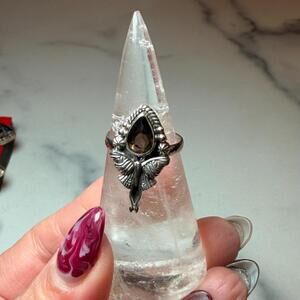 Faceted Smoky Quartz Luna Moth Ring: 925 Sterling Silver • Size 7